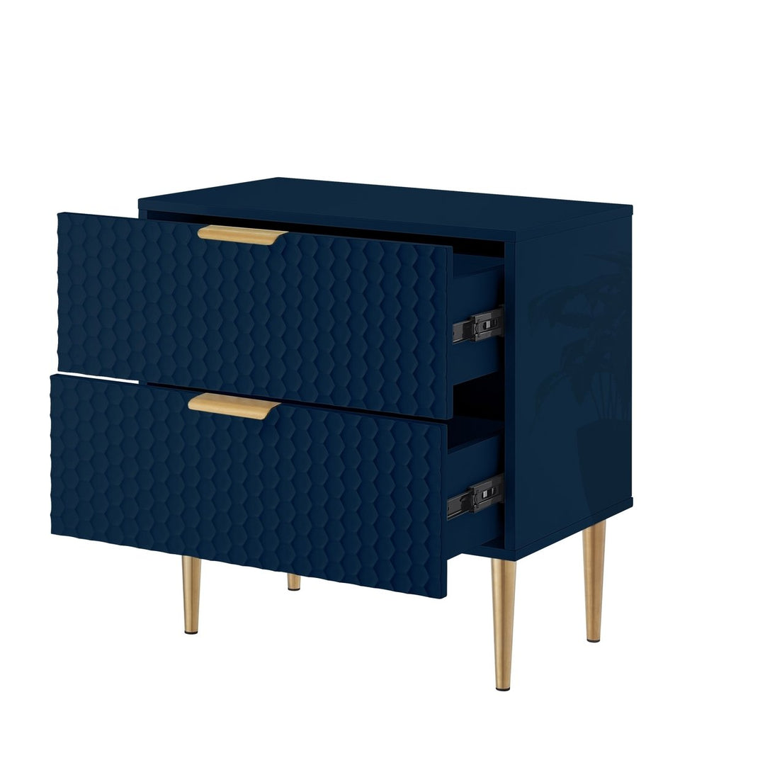 Bram Table 2 Drawer Nightstand Lacquer Finish Modern Geometric Design Tapered Legs Image 6