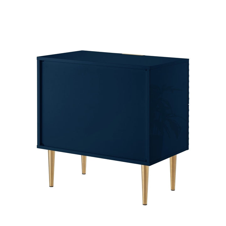 Bram Table 2 Drawer Nightstand Lacquer Finish Modern Geometric Design Tapered Legs Image 8