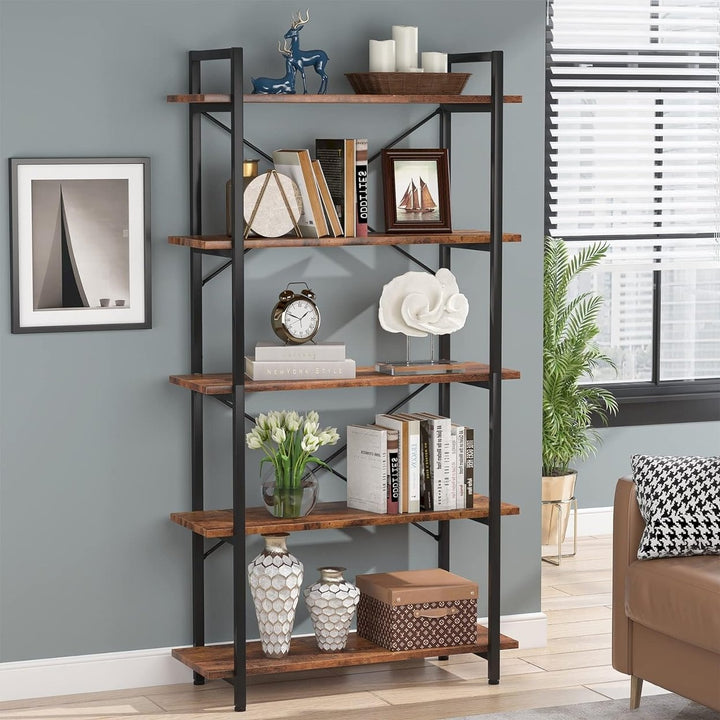 Tribesigns 5 Tier Black Bookshelf, Modern Etagere Bookcase with Metal Frame, Tall Book Shelf Unit Image 1