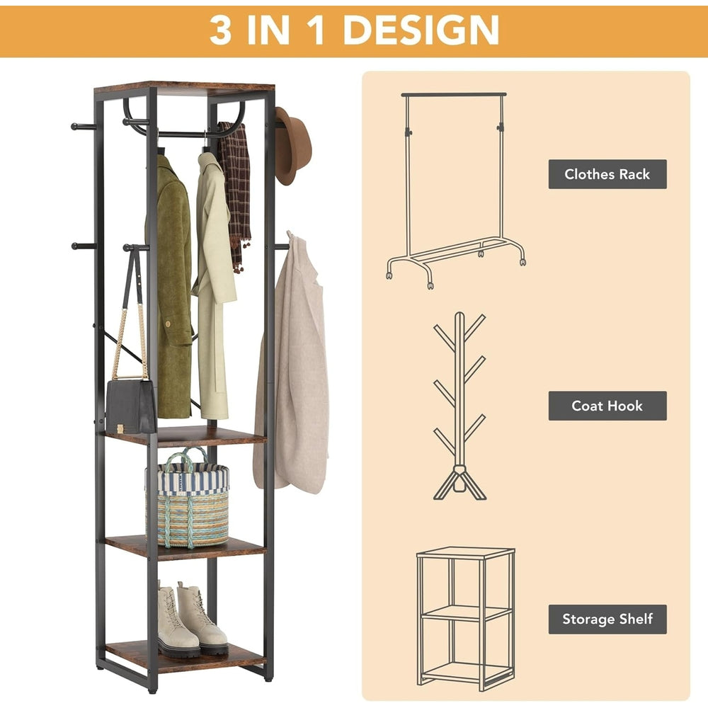 Tribesigns Coat Rack Freestanding with Shelves, Industrial Hall Tree with 4 Shelves and 8 Hooks Image 2