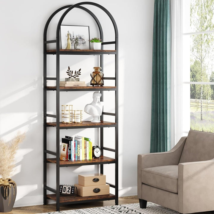 Tribesigns 5-Tier Open Bookshelf Black 74.4 Inch Wood Bookcase Metal Frame Image 1