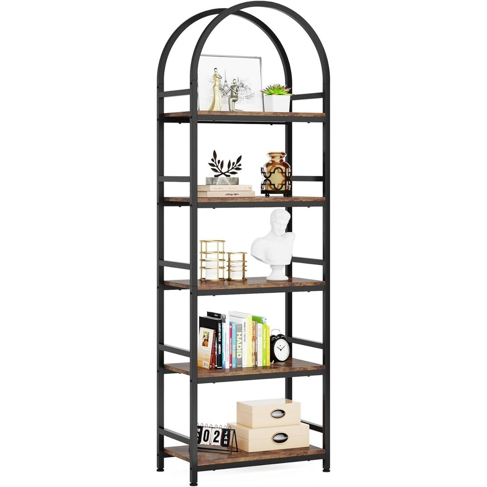 Tribesigns 5-Tier Open Bookshelf Black 74.4 Inch Wood Bookcase Metal Frame Image 2