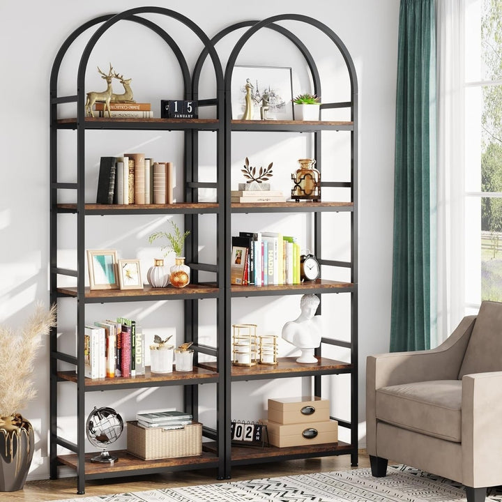 Tribesigns 5-Tier Open Bookshelf Black 74.4 Inch Wood Bookcase Metal Frame Image 3