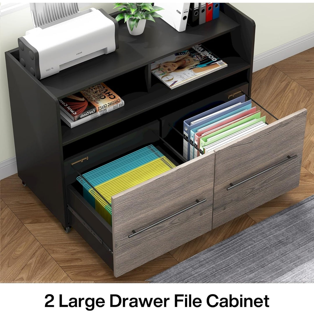 Tribesigns 2 Drawer File Cabinet Grey Wood Rolling Storage Home Office 39.37"W Image 5