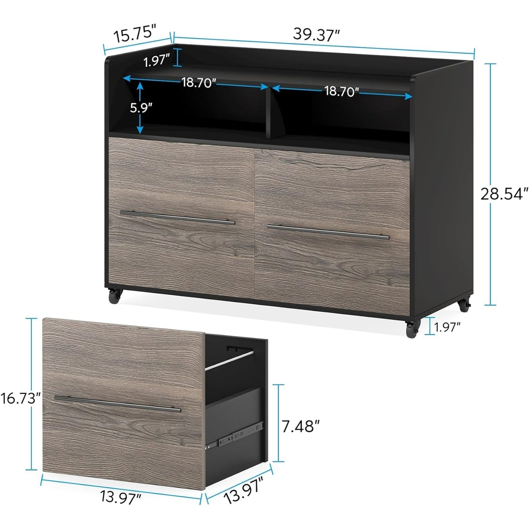 Tribesigns 2 Drawer File Cabinet Grey Wood Rolling Storage Home Office 39.37"W Image 6