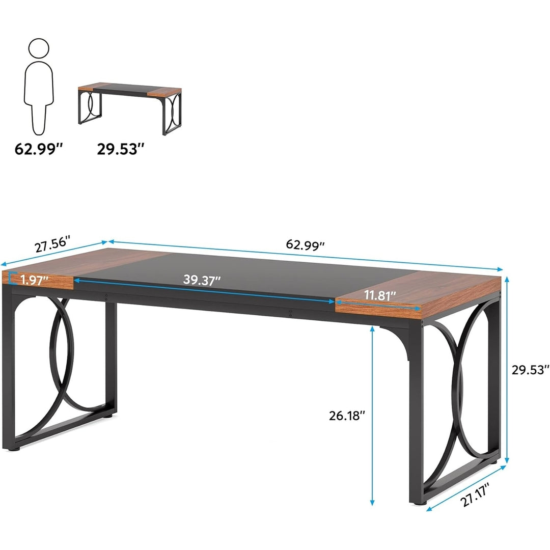 Tribesigns Rectangular Dining Table, 63" Wood Kitchen Table with Strong Metal Frame, Industrial Large Long Dining Room Image 5