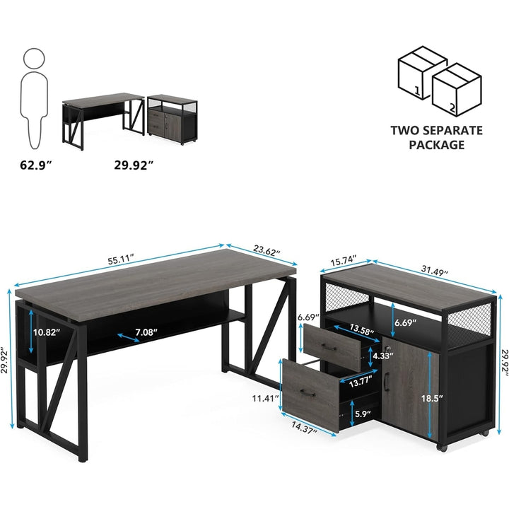 Tribesigns Office Desk with Cabinet Drawers, 55" Executive Desk,L Shaped Computer Desk with Storage Shelves and Mobile Image 5