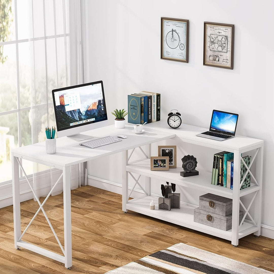 Tribesigns 52.75" L-Shaped Computer Desk with Reversible Storage Shelves, Industrial Corner Desk Writing Study Table Image 2