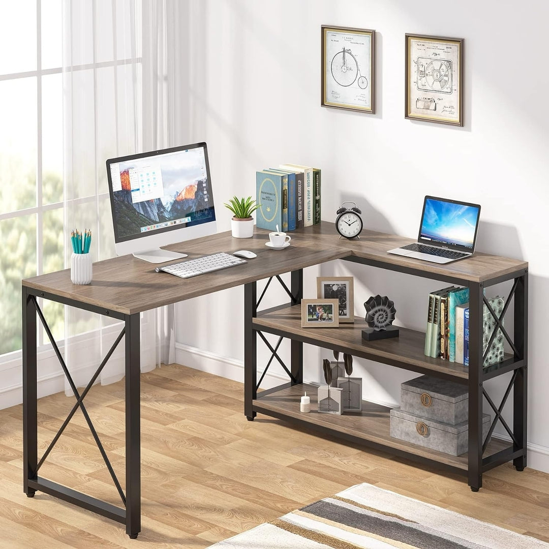 Tribesigns 52.75" L-Shaped Computer Desk with Reversible Storage Shelves, Industrial Corner Desk Writing Study Table Image 3