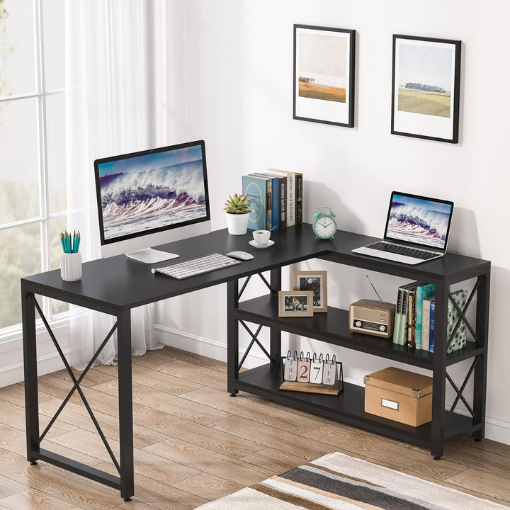Tribesigns 52.75" L-Shaped Computer Desk with Reversible Storage Shelves, Industrial Corner Desk Writing Study Table Image 4