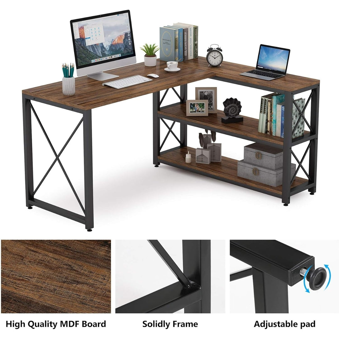 Tribesigns 52.75" L-Shaped Computer Desk with Reversible Storage Shelves, Industrial Corner Desk Writing Study Table Image 5