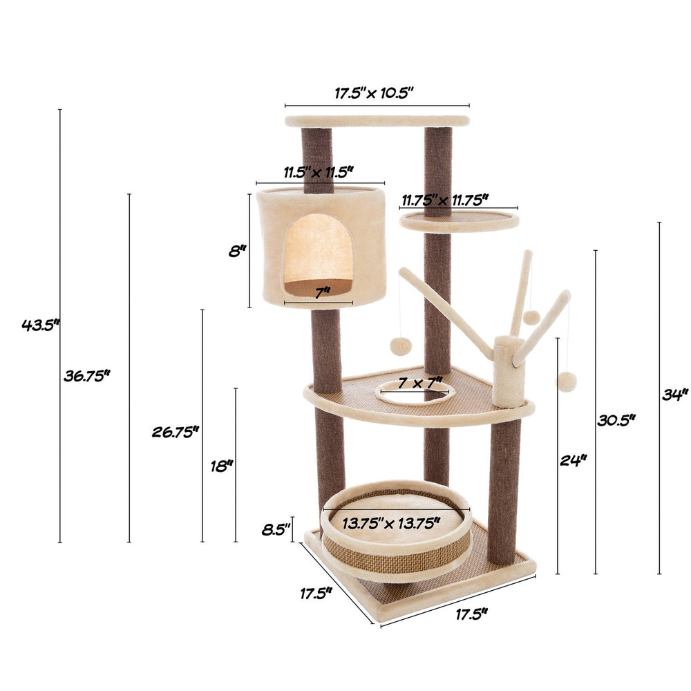 6-Tier Cat Tower Cushioned Pet Bed Kitty Condo with Perches and Play Balls Brown Beige Image 2