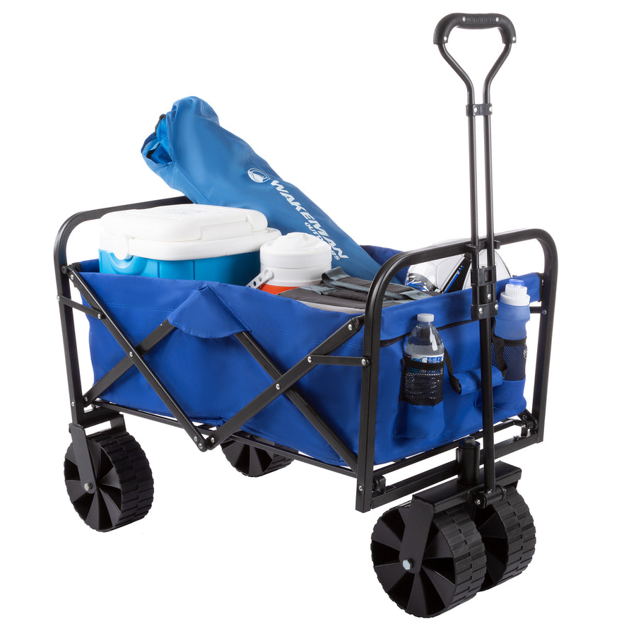 Collapsible Utility Wagon Folding Cart Heavy Duty Blue 176LB Capacity All-Terrain Image 1