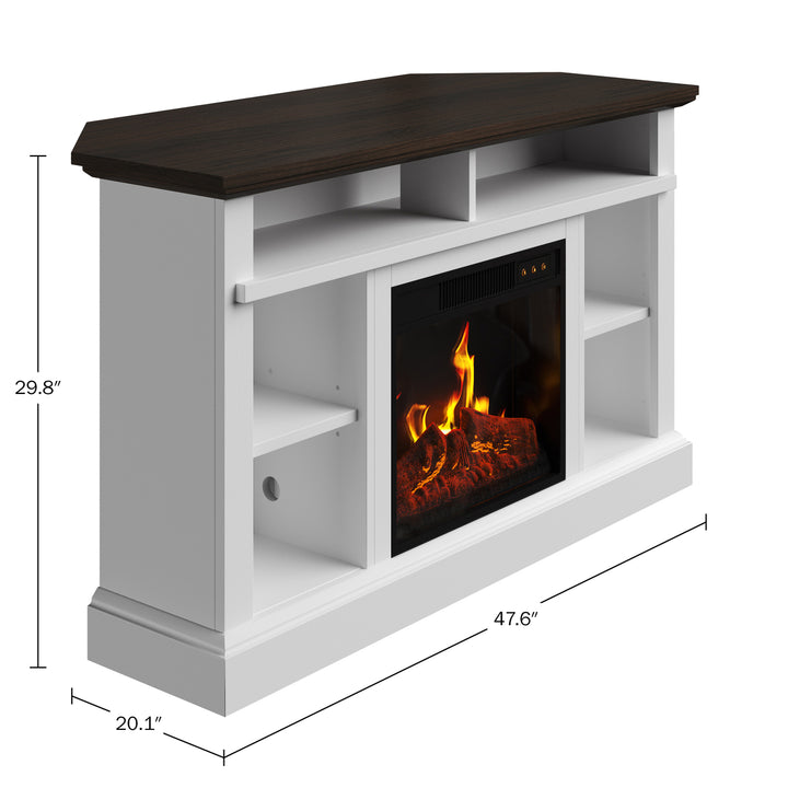 White Corner TV Stand with Electric Fireplace for 55-Inch TVs Modern Design Image 2