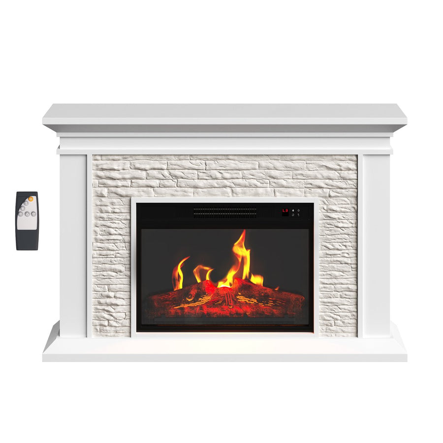 Electric Fireplace Freestanding Heater White 47 Inch Remote LED Flames Faux Logs Image 1