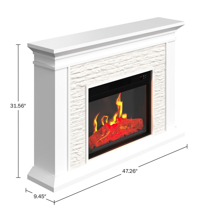 Electric Fireplace Freestanding Heater White 47 Inch Remote LED Flames Faux Logs Image 2