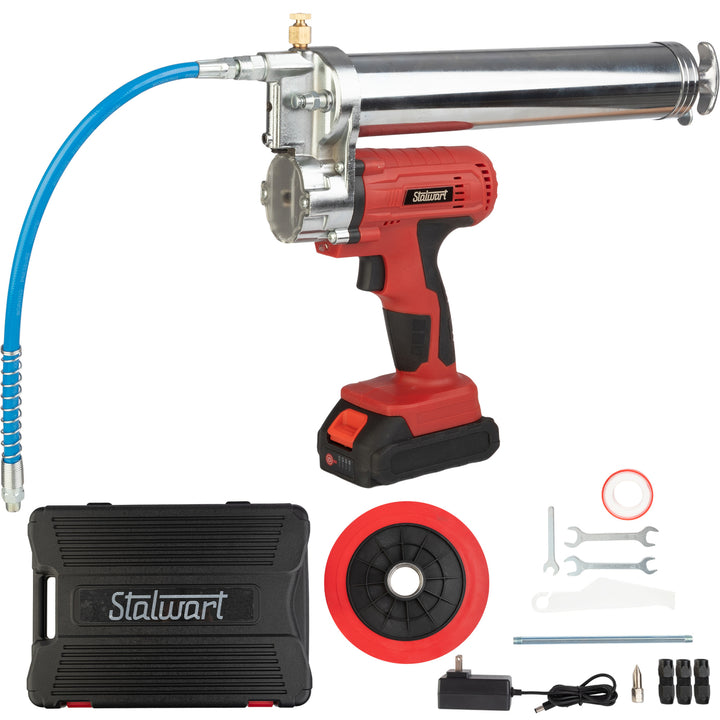 Stalwart 20V Cordless Grease Gun 12000 PSI Tool Kit Red 14in Hose Couplers Image 1