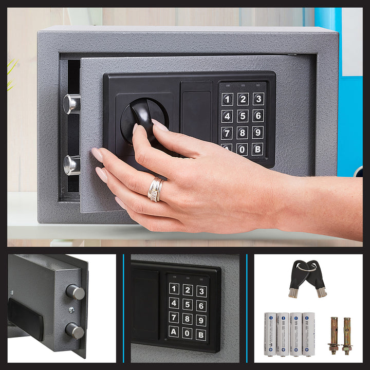 Gray Digital Safe Box Steel Lock Box Keypad Override Keys Protects Valuables Image 3