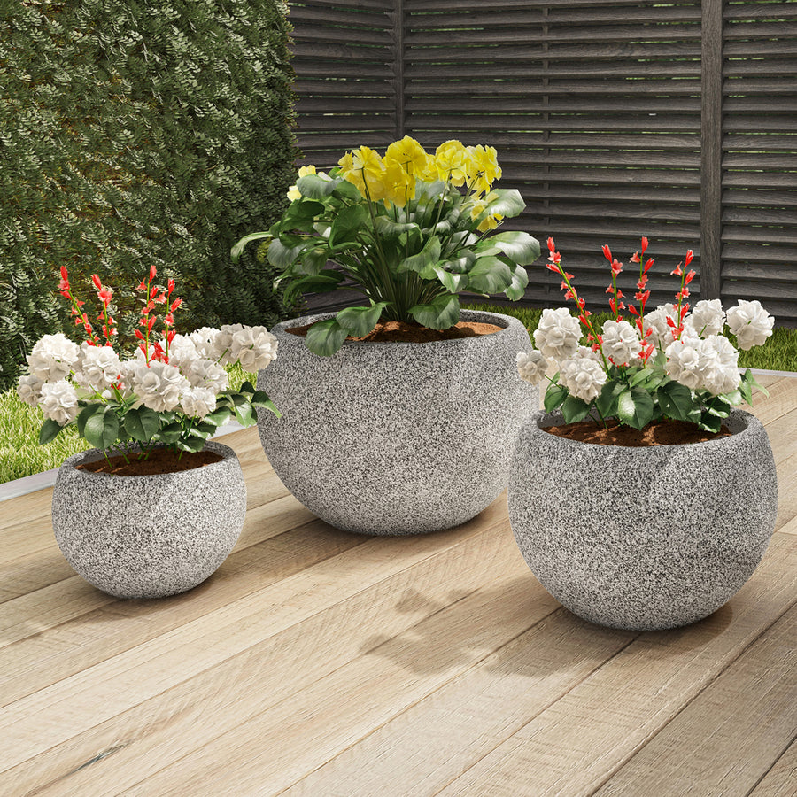 Heavy Fiber Clay Planter Set 3-Piece X Large Pots Rounded Outdoor Image 1