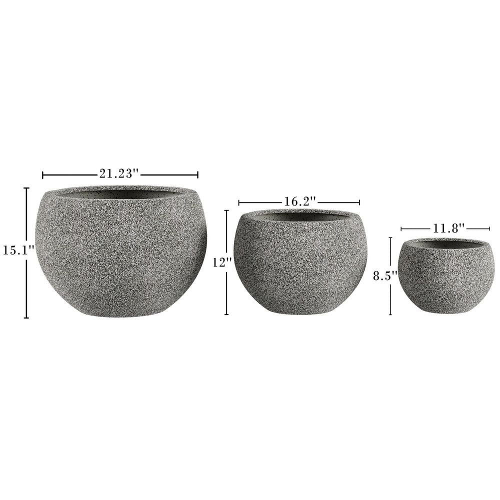 Heavy Fiber Clay Planter Set 3-Piece X Large Pots Rounded Outdoor Image 2