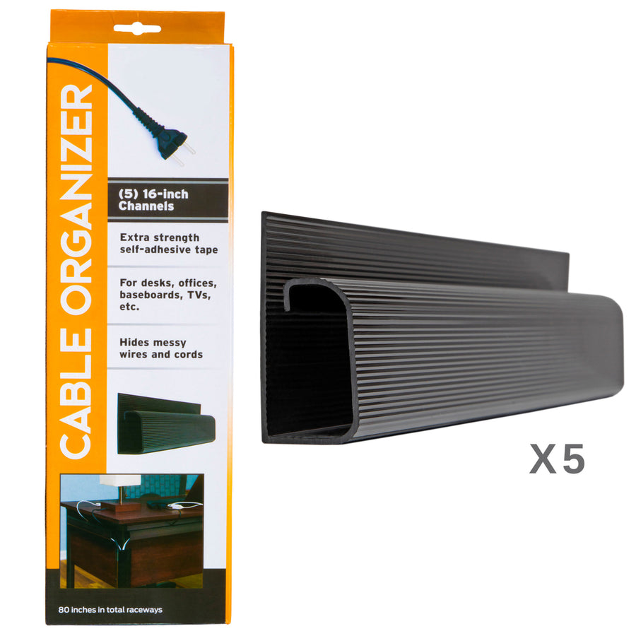 J Channel Cable Concealer Hides Cords Desk Office 16 Inches Each 5 Pack Black Image 1