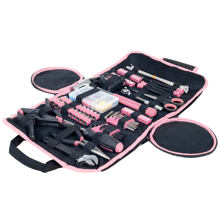 Ladies 86 Pc Pink Tool Set Hammer Pliers Screwdrivers Wrench Clamps Compact Case Image 1