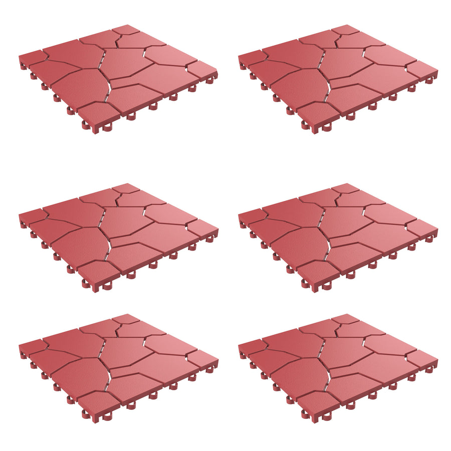 Outdoor Patio Deck Easy Snap Tiles 11.5 x 11.5 Set of 6 Water Drainage Red Image 1