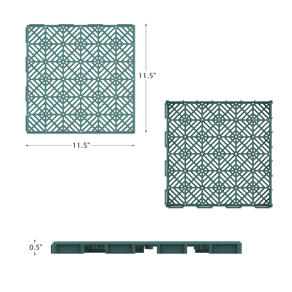 Outdoor Patio Easy Snap Green Floor Tiles 11.5 x 11.5 Set of 6 Water Drainage Image 2
