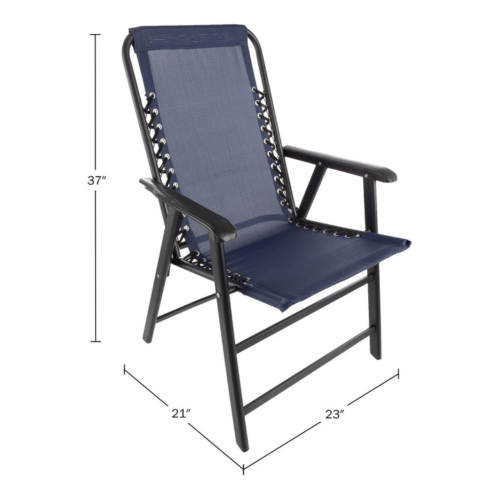 Set of 2 Navy Folding Camping Chairs Textilene Bungee Suspension Portable Lounge Image 2