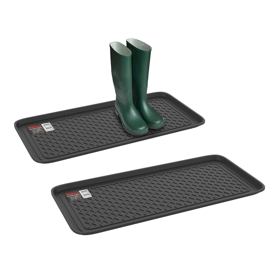 Set of 2 Large All Weather Boot Trays, Water Resistant, Indoor/Outdoor, Black Image 1