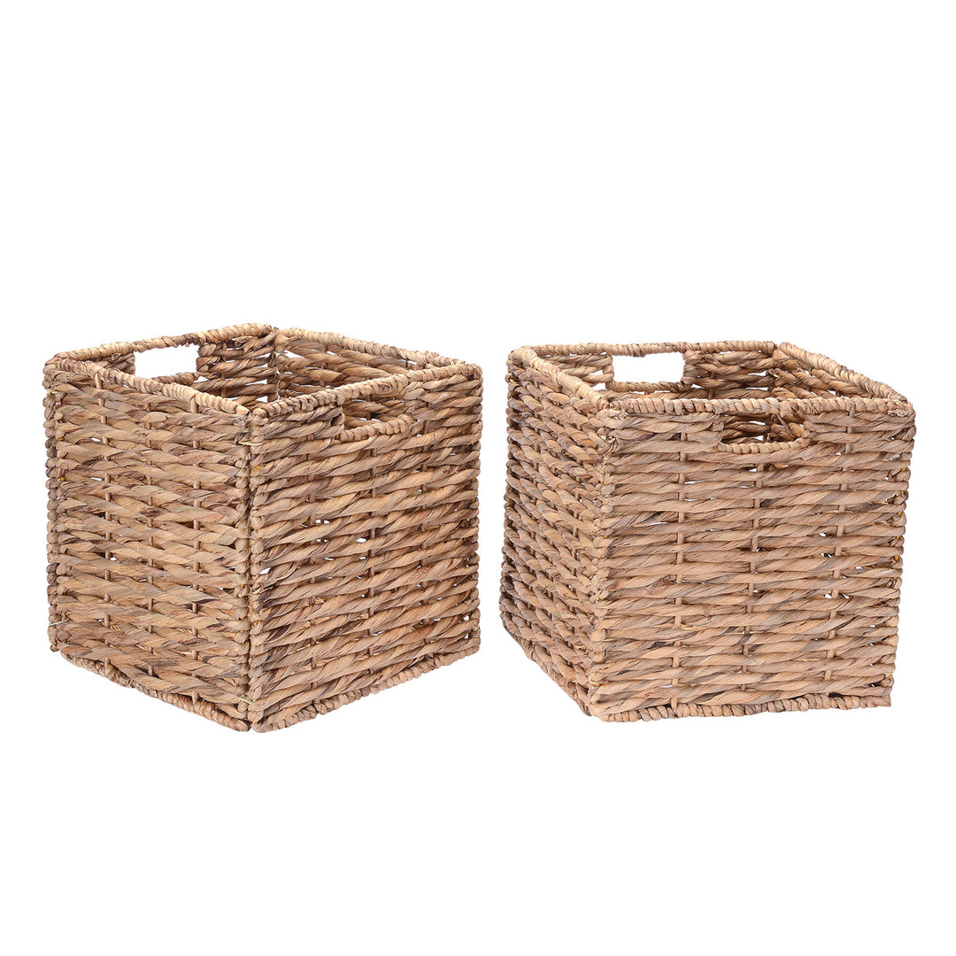 Set of 2 Foldable Wicker Storage Baskets Natural Water Hyacinth 12 Inch Bins Image 1