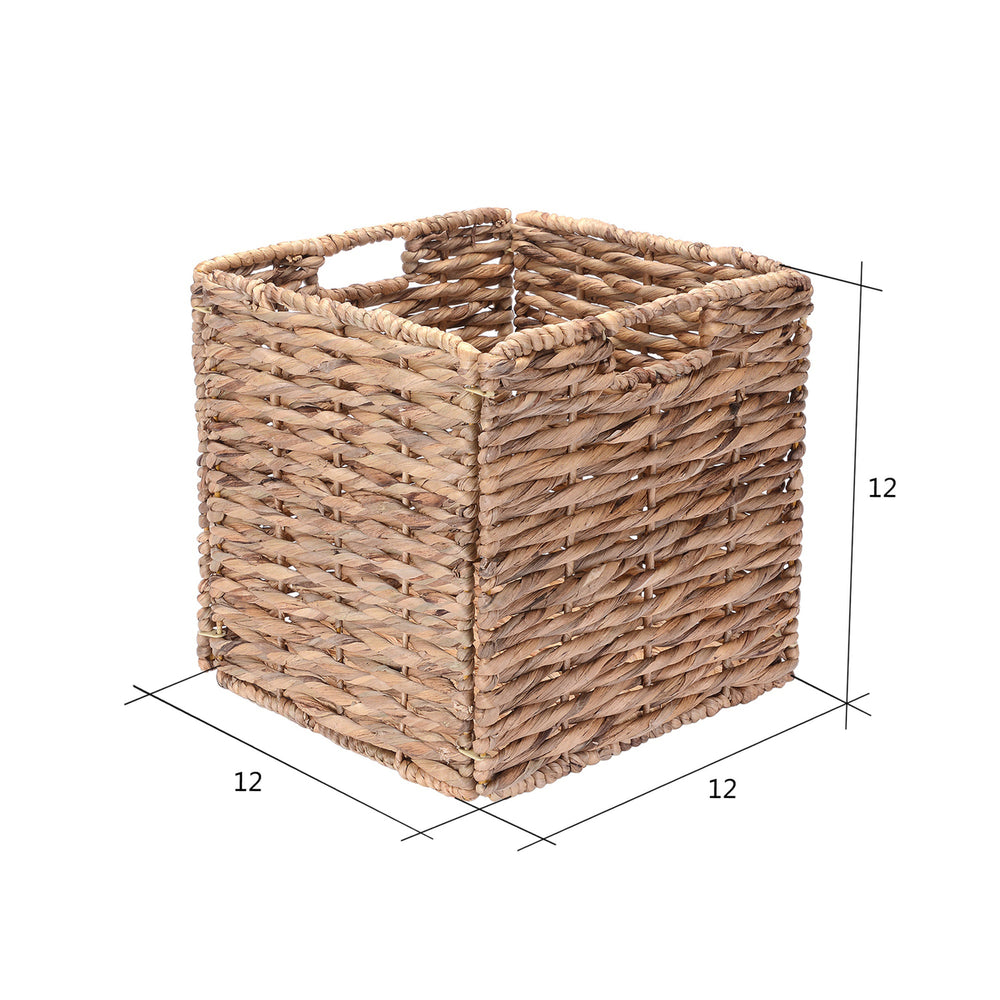 Set of 2 Foldable Wicker Storage Baskets Natural Water Hyacinth 12 Inch Bins Image 2