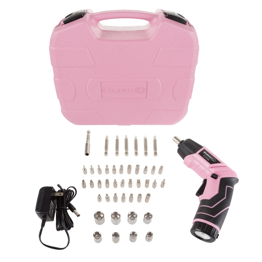 Stalwart 3.6V Rechargeable Cordless Screwdriver and Socket Set 45 Pc Girls Tool Image 1