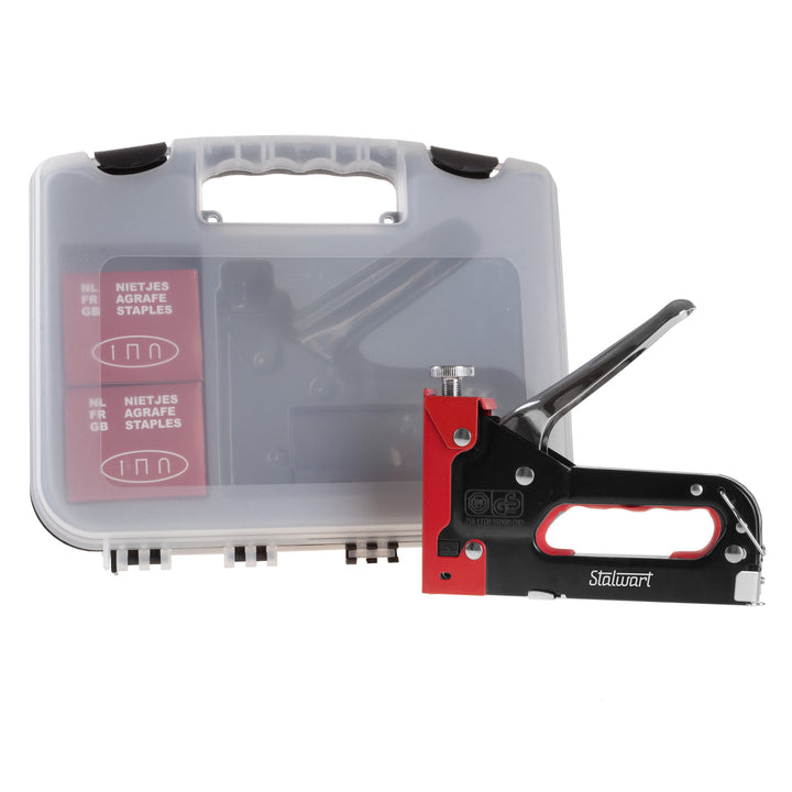 Staple Gun 3Way Stapler with Staples Carrying Case for Fabrics Wood Crafts, Red Image 1