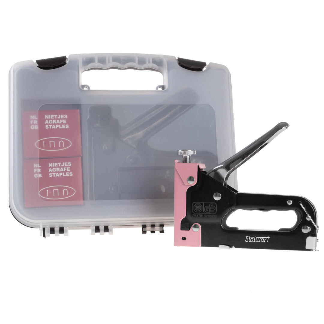 Staple Gun Stapler for Fabrics, Crafts, Boards 600 Staples Carrying Case, Pink Image 1