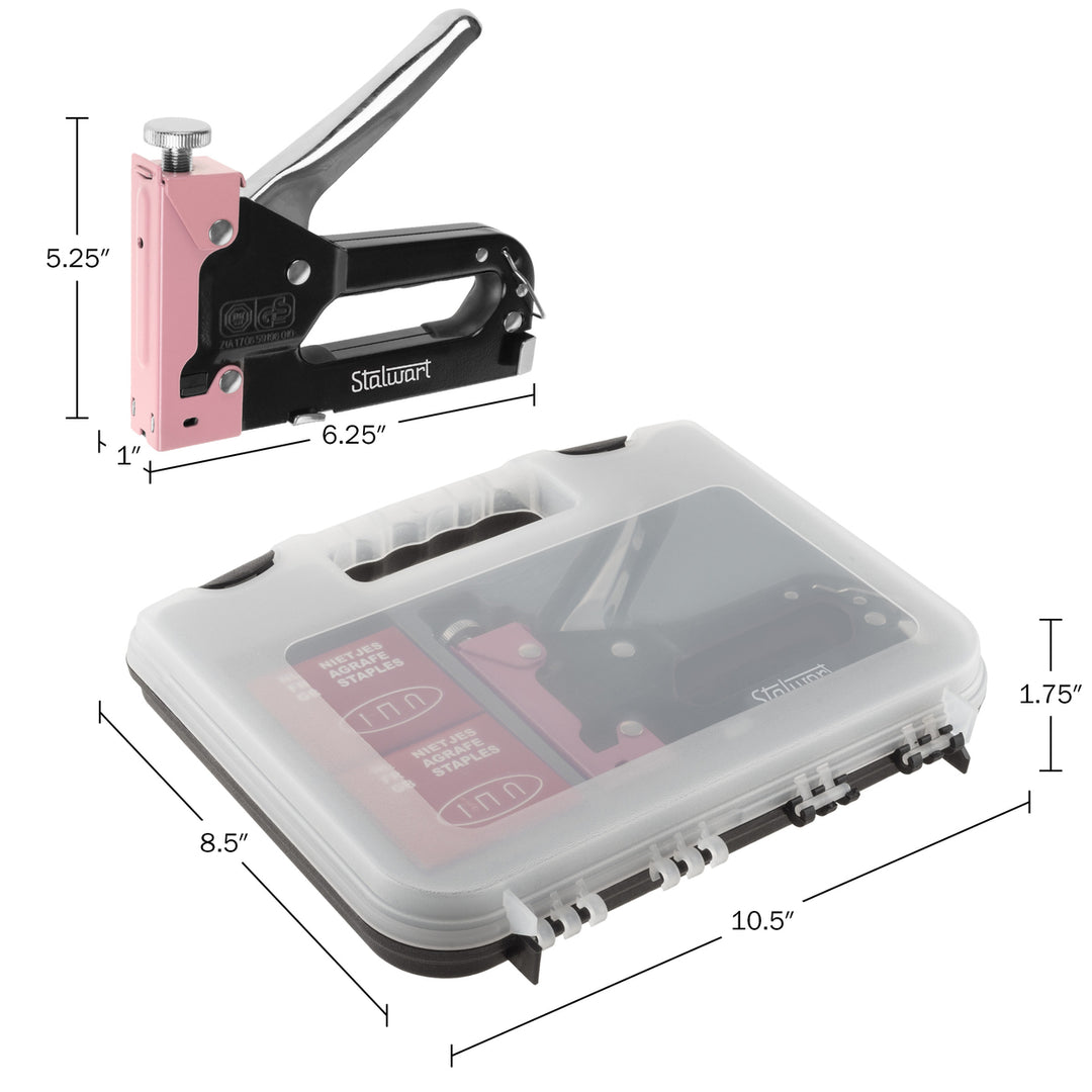 Staple Gun Stapler for Fabrics, Crafts, Boards 600 Staples Carrying Case, Pink Image 2