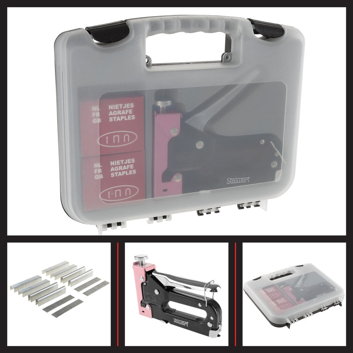Staple Gun Stapler for Fabrics, Crafts, Boards 600 Staples Carrying Case, Pink Image 3