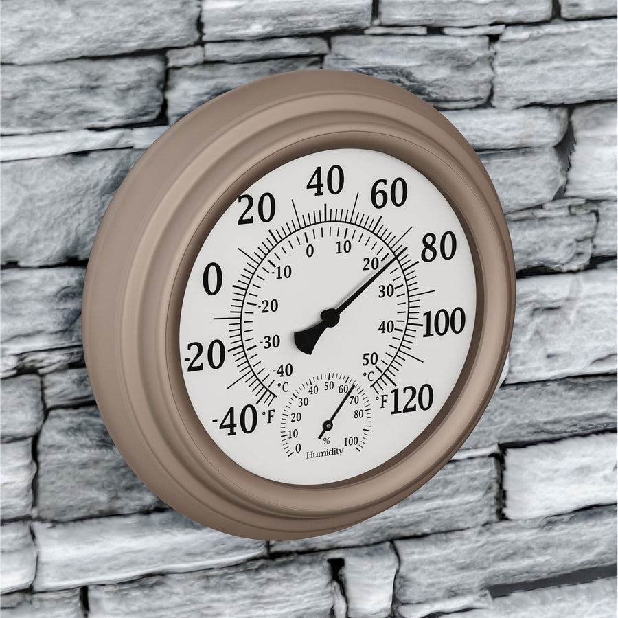 Wall Thermometer 8 Inch Decorative Indoor/Outdoor Temperature and Hygrometer Image 1