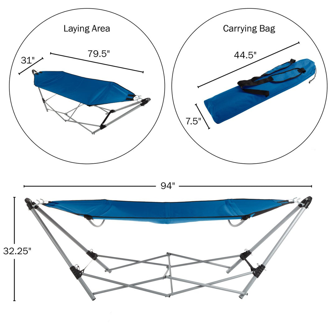 Portable Hammock with Stand Blue Lightweight Canvas Travel Backpack Bag 250lb Capacity Image 2