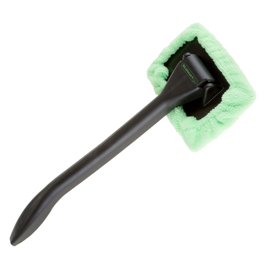 Windshield and Window Cleaner Microfiber Cloth Tool Handle Pivoting Head, Green Image 1