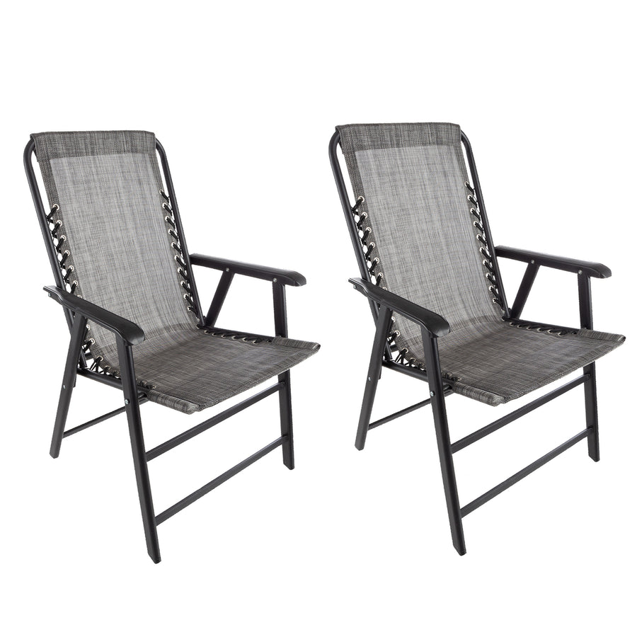 Folding Camping Chairs Set of 2 Portable Gray Lawn Chairs Heavy Duty 350lbs Image 1