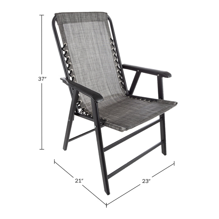 Folding Camping Chairs Set of 2 Portable Gray Lawn Chairs Heavy Duty 350lbs Image 2