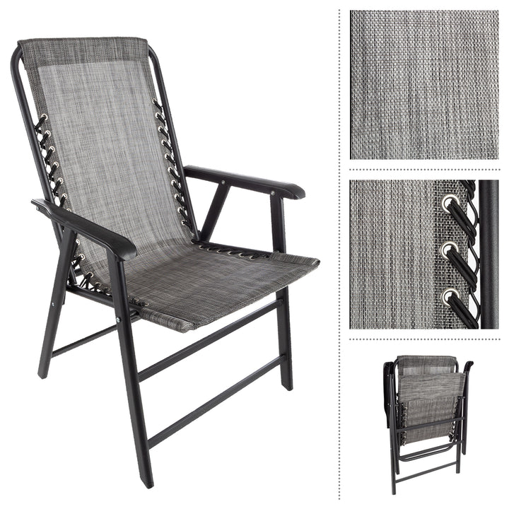 Folding Camping Chairs Set of 2 Portable Gray Lawn Chairs Heavy Duty 350lbs Image 3