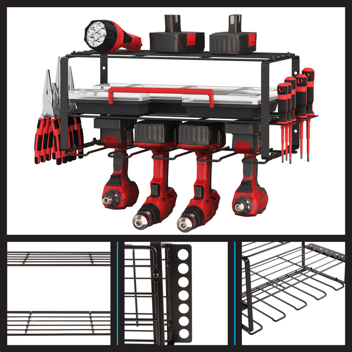 Power Tool Organizer 3-Tier Garage Shelving Unit 110lb Max Capacity Wall Mount Image 3