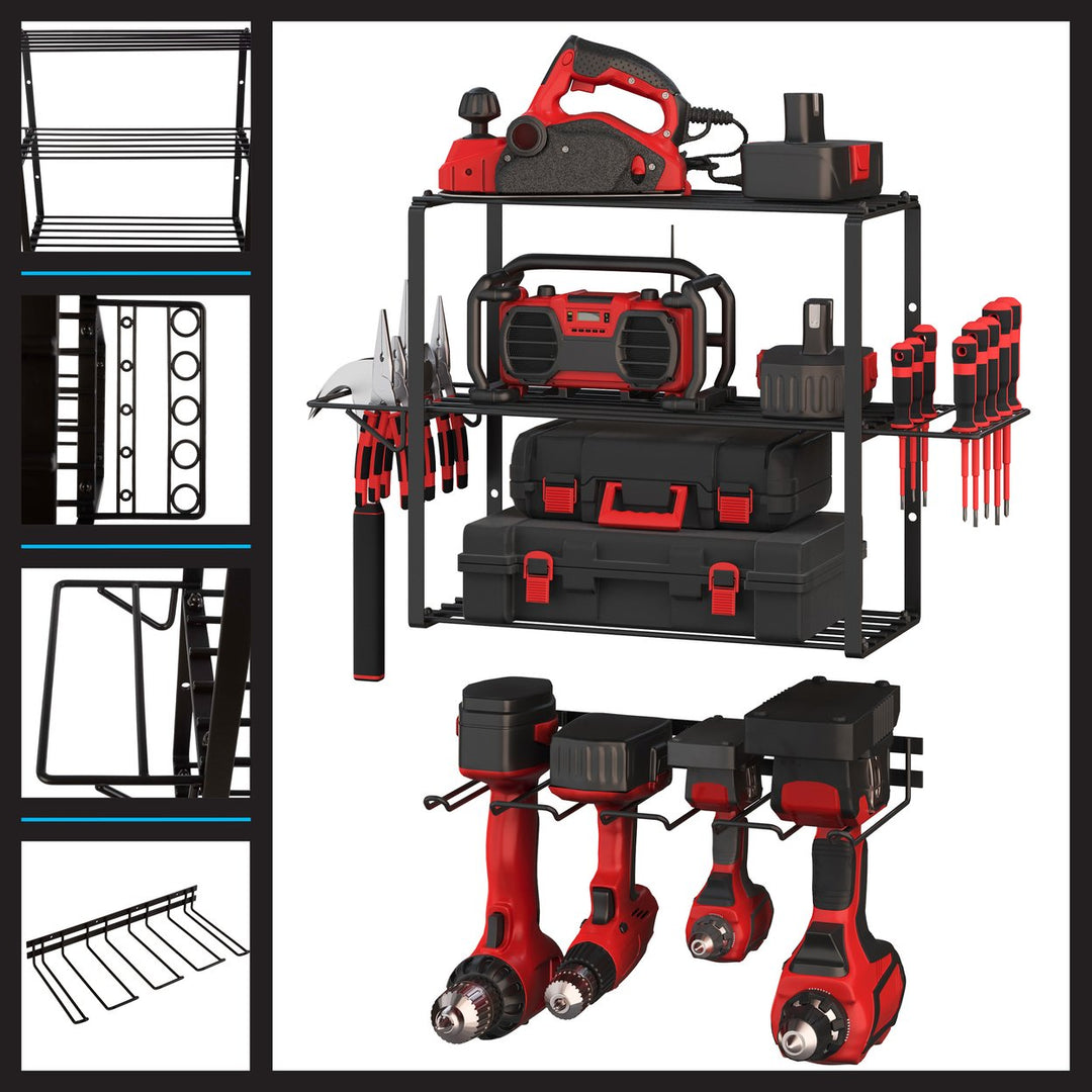 Stalwart Power Tool Organizer Wall Mount 4 Tier Steel Shelving Unit Black 140lb Capacity Image 3