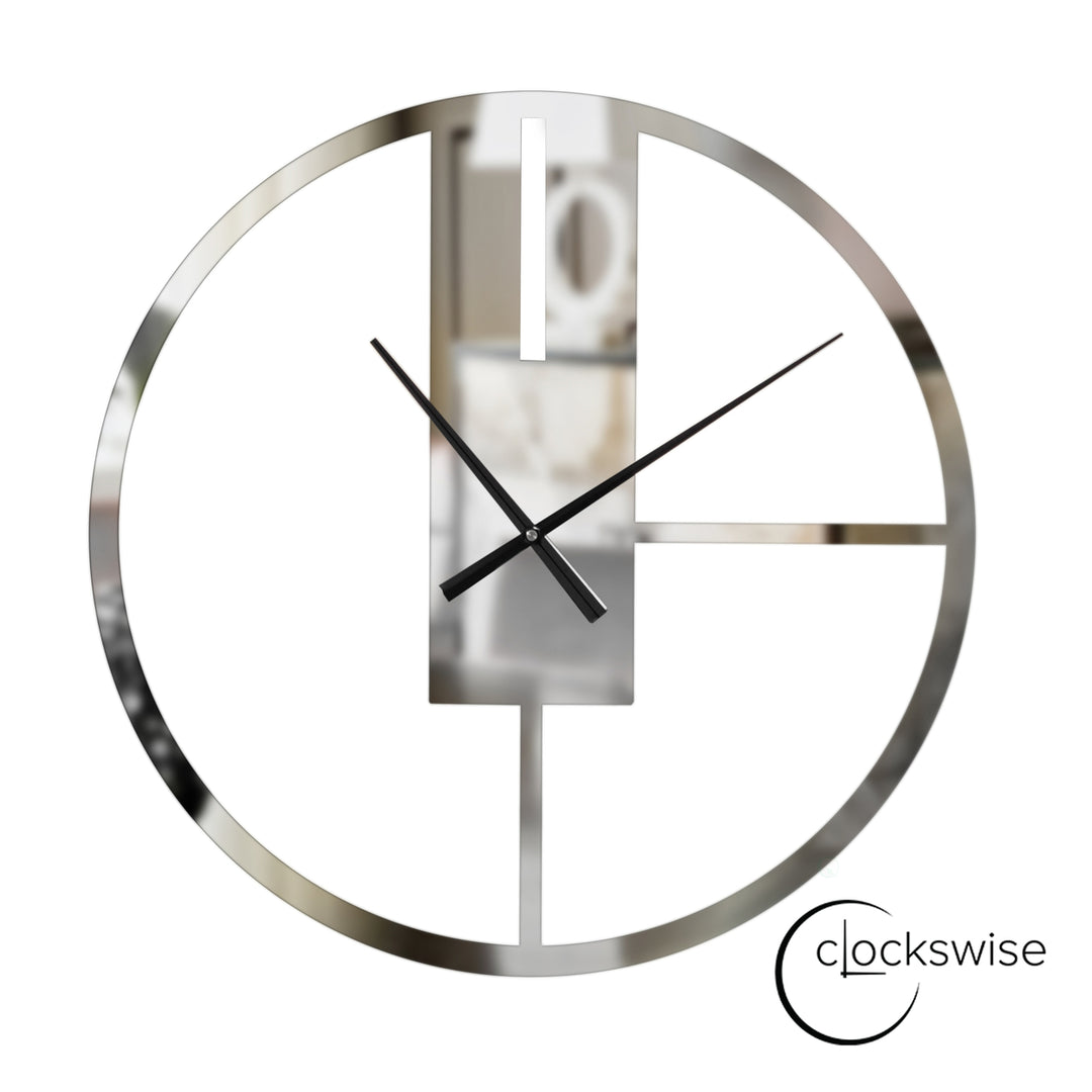 Modern Silver Metal Round Wall Clock 22.75 Inch Mirror Face Decorative Timepiece Image 1