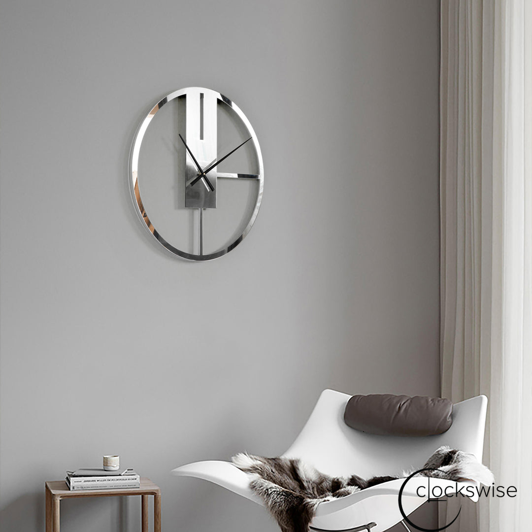 Modern Silver Metal Round Wall Clock 22.75 Inch Mirror Face Decorative Timepiece Image 3