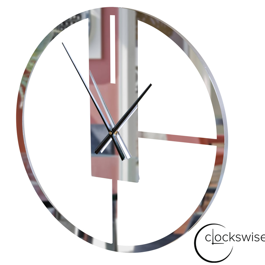 Modern Silver Metal Round Wall Clock 22.75 Inch Mirror Face Decorative Timepiece Image 4