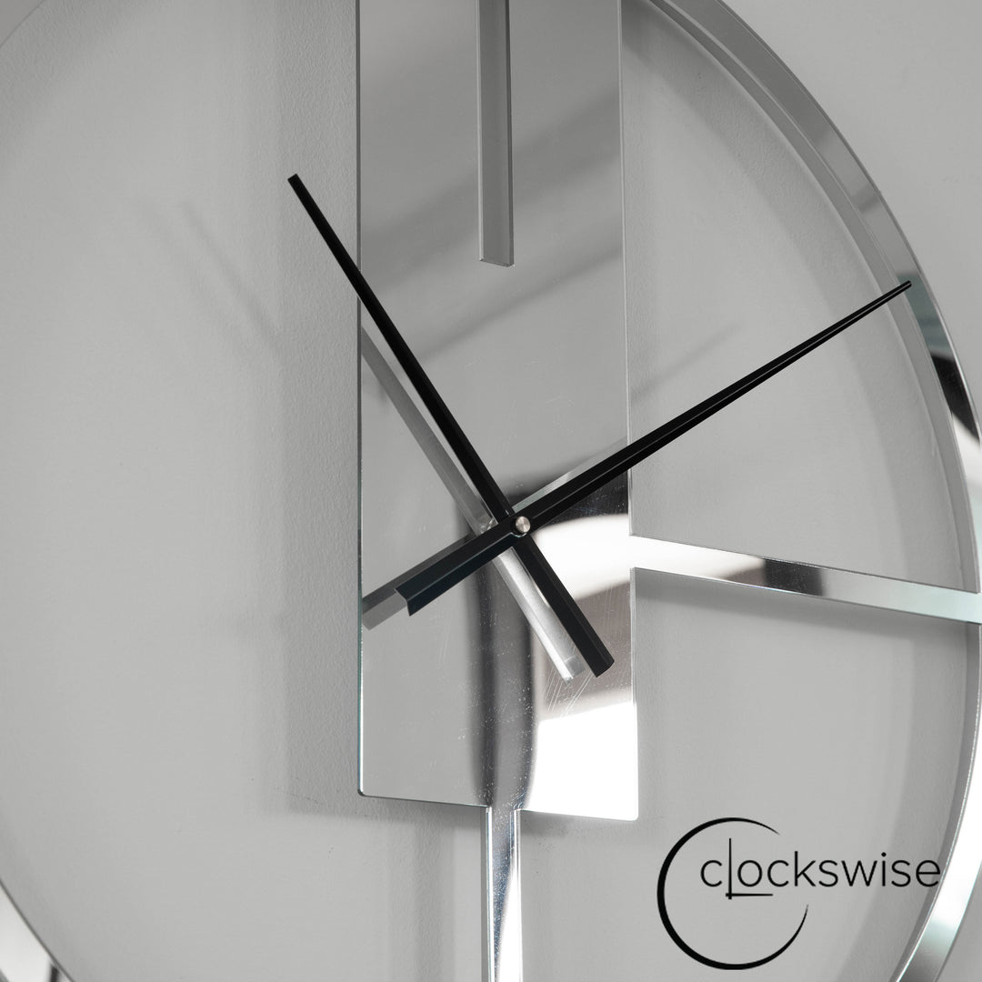 Modern Silver Metal Round Wall Clock 22.75 Inch Mirror Face Decorative Timepiece Image 5