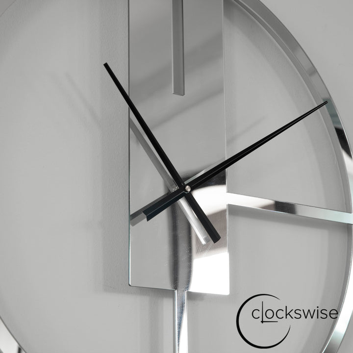 Modern Silver Metal Round Wall Clock 22.75 Inch Mirror Face Decorative Timepiece Image 5